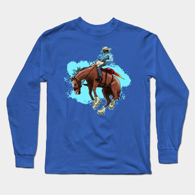 Rodeo Cowboy Roller Skates Jetpack Long Sleeve T-Shirt by Doodl